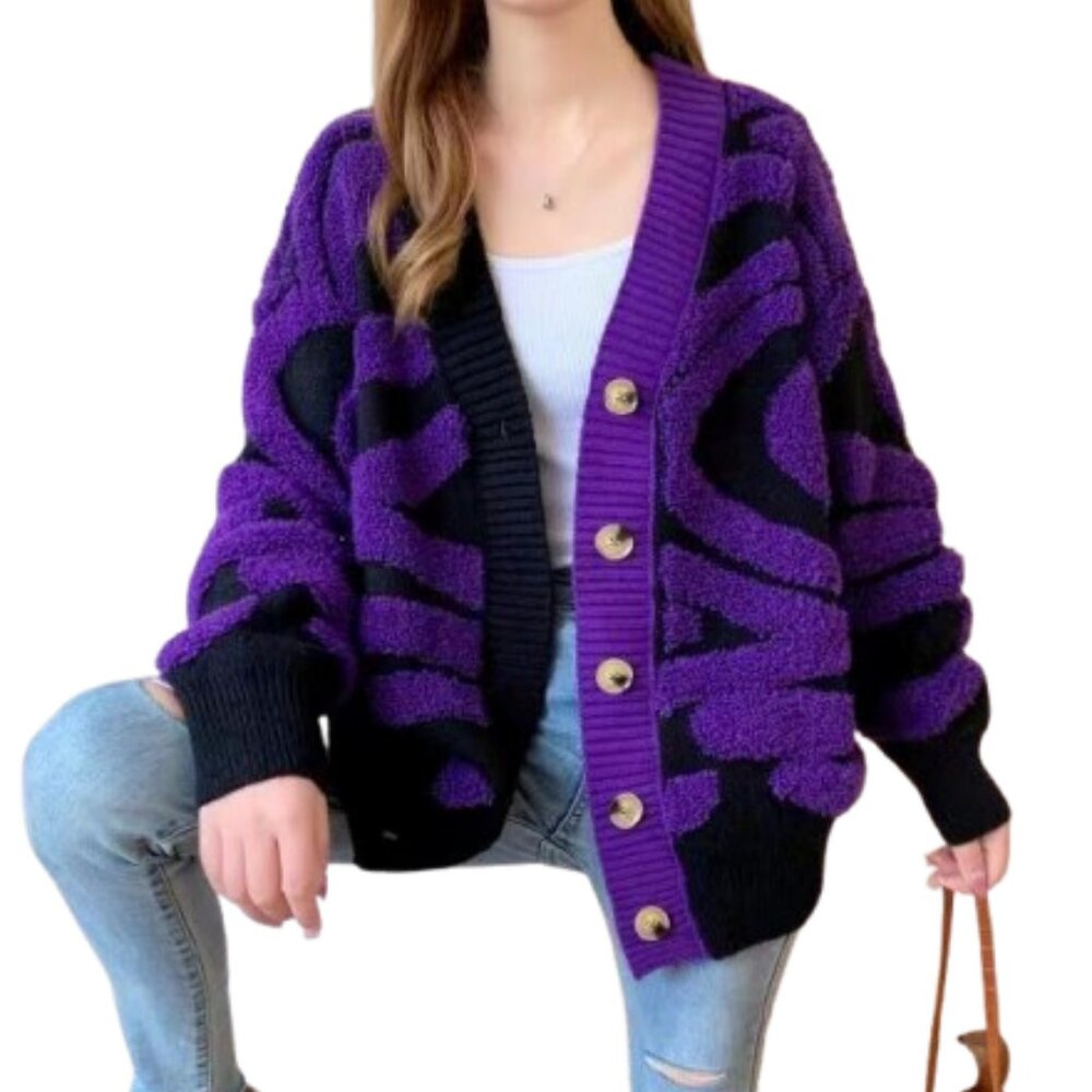 Plush Zebra Pattern Cardigan